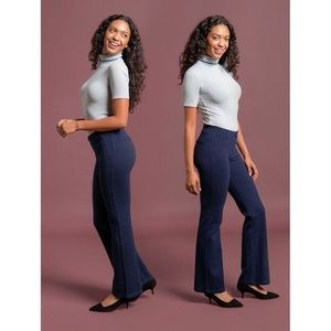 Betabrand Yoga Dress Pants Heart Print Bootcut Pull On Pants Small Long Tall